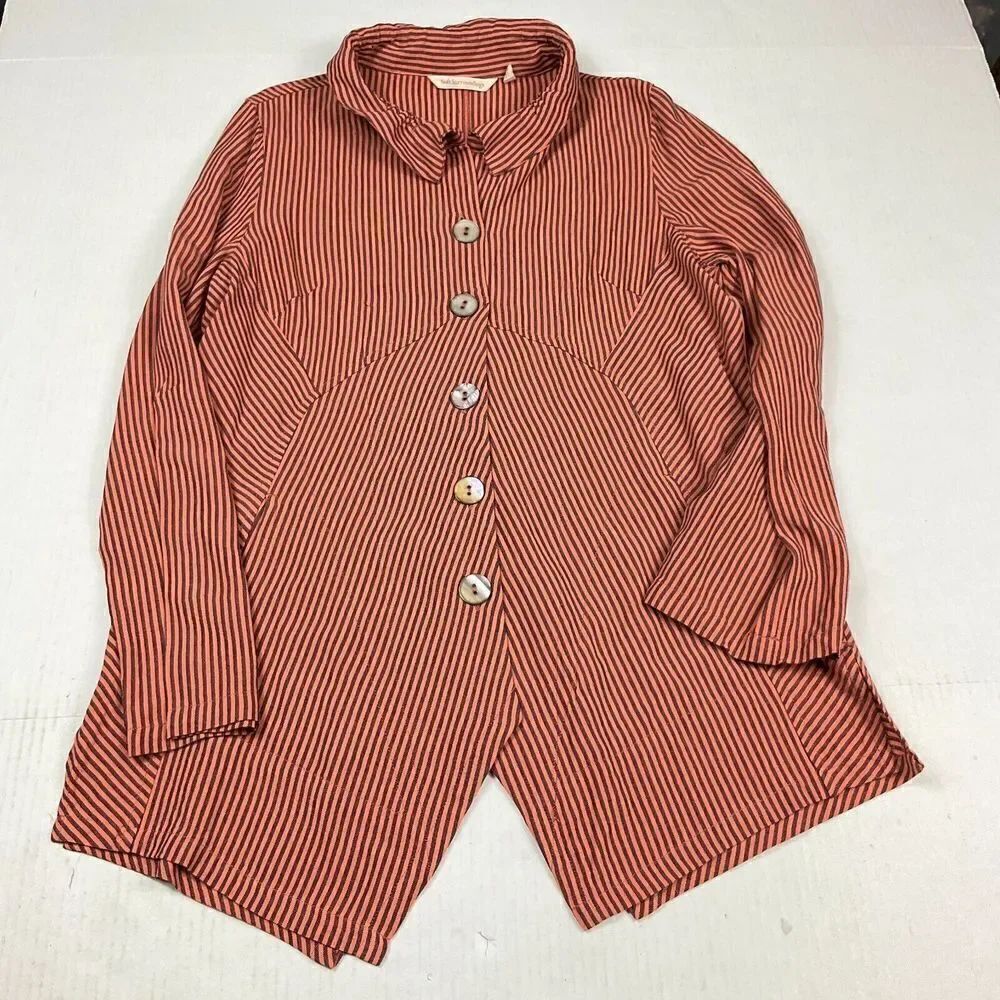 Soft Surroundings Lagenlook Tunic Shirt Striped Long Sleeve Loose Fit Top PS